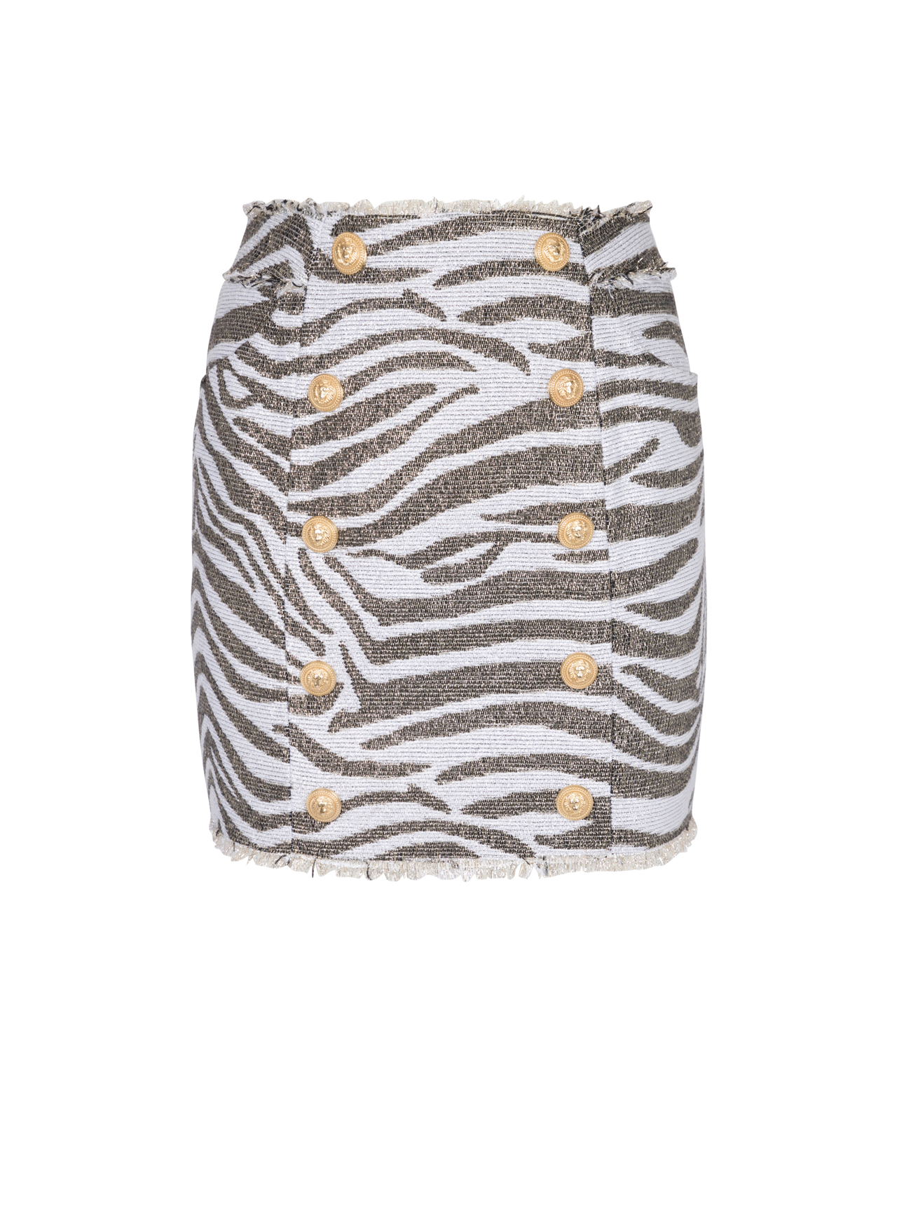 Balmain Women's Hw Butonned Lurex Zebra Short Skirt