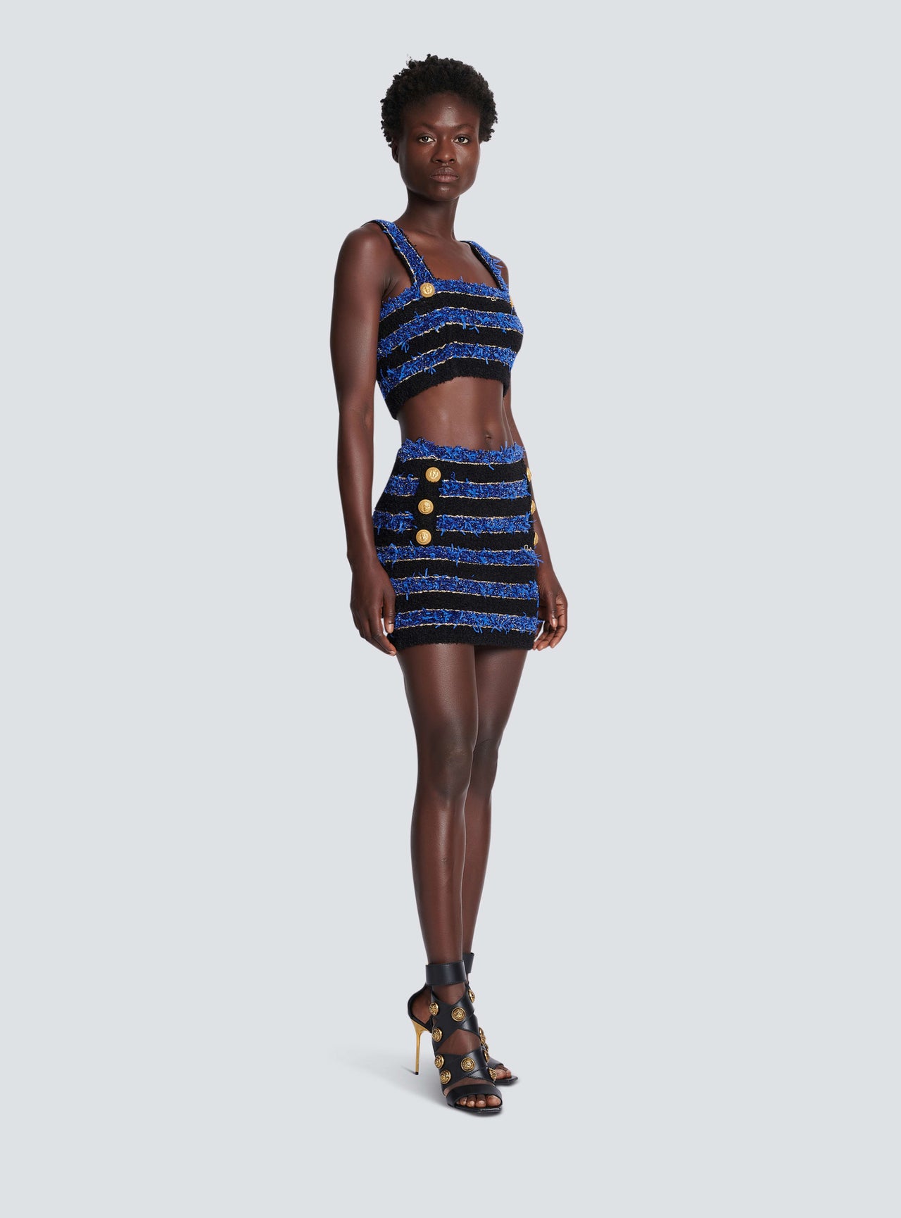Balmain Women's 6 Btn Tweed Striped Short Skirt
