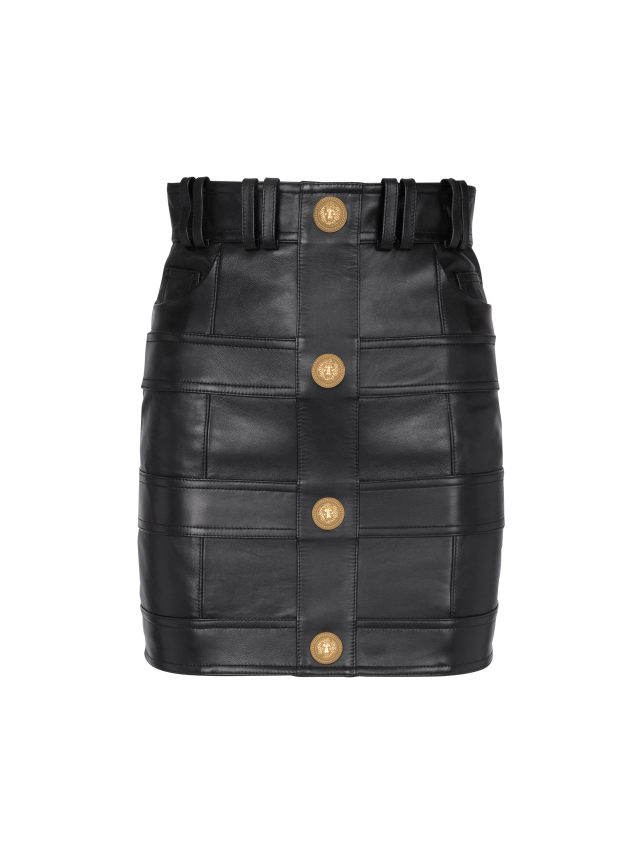Balmain Women's Hw Leather Buttoned Short Skirt