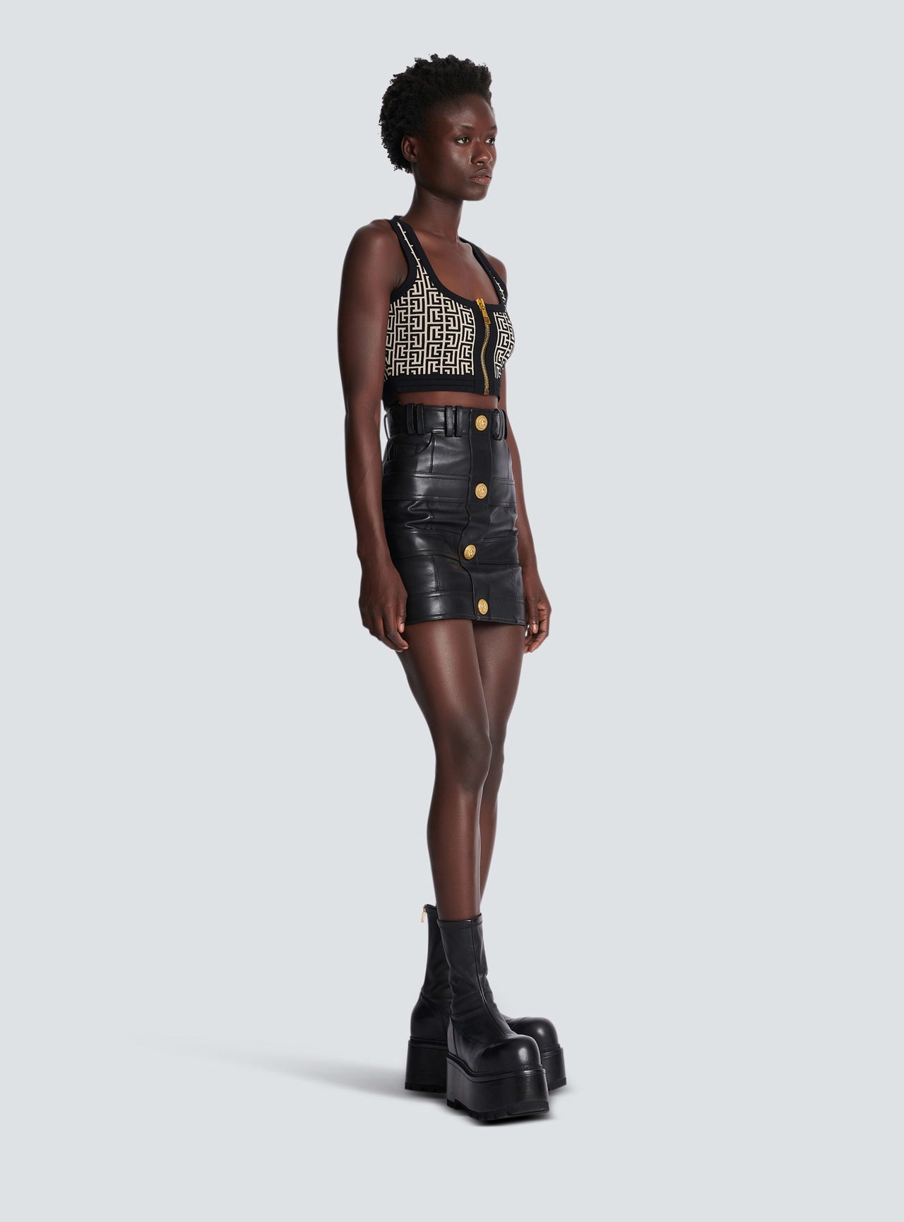 Balmain Women's Hw Leather Buttoned Short Skirt