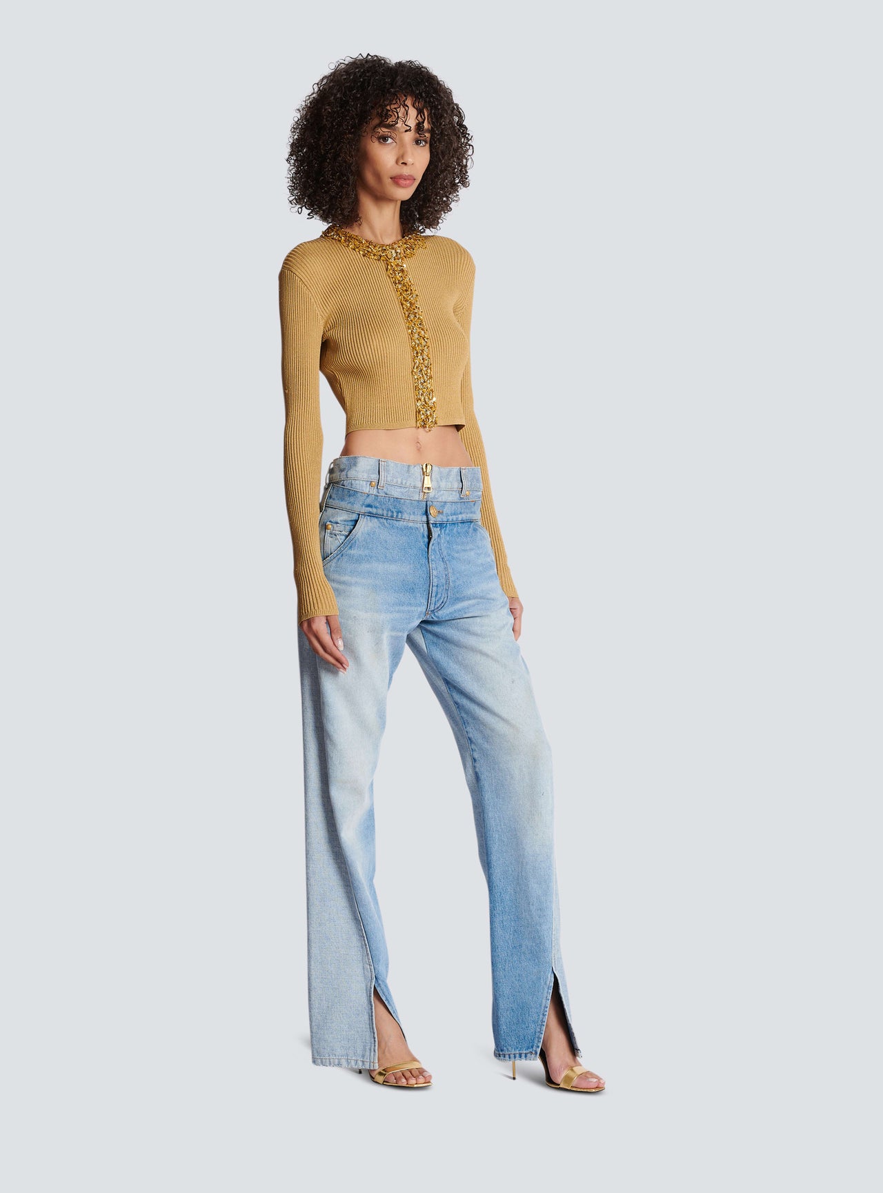 Balmain Women's Embroidered Knit Cropped Cardigan