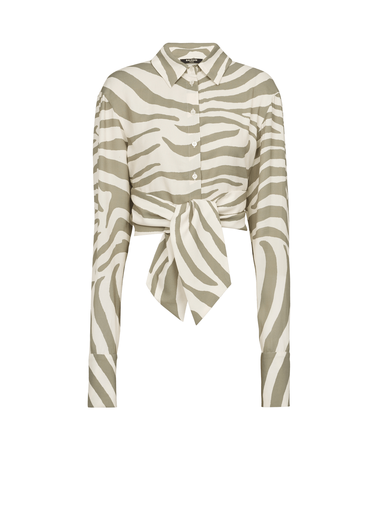 Balmain Women's Mao Collar Zebra Printed Short Shirt