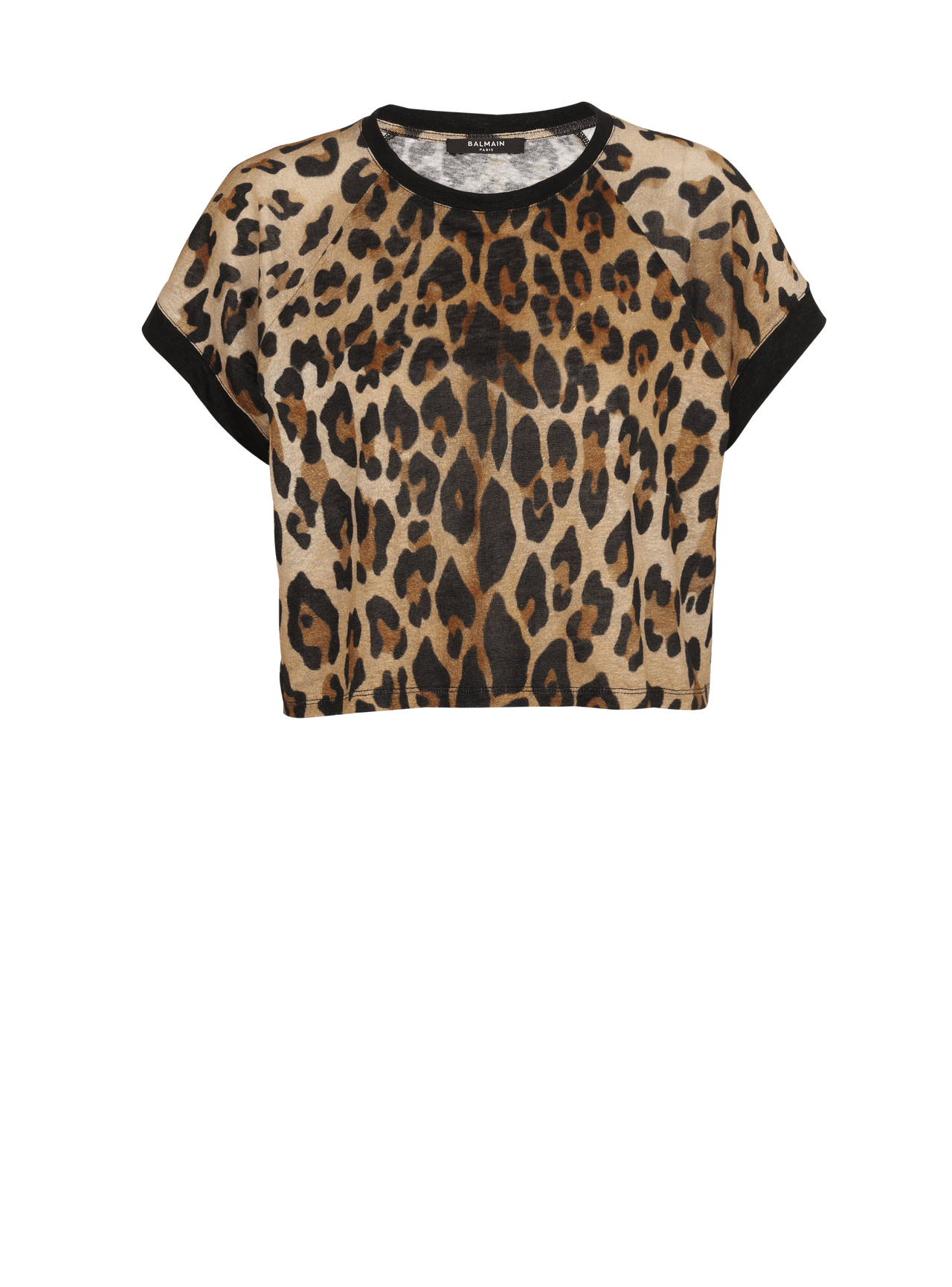 Balmain Women's Leopard Printed Linen Jersey Cropped Ts