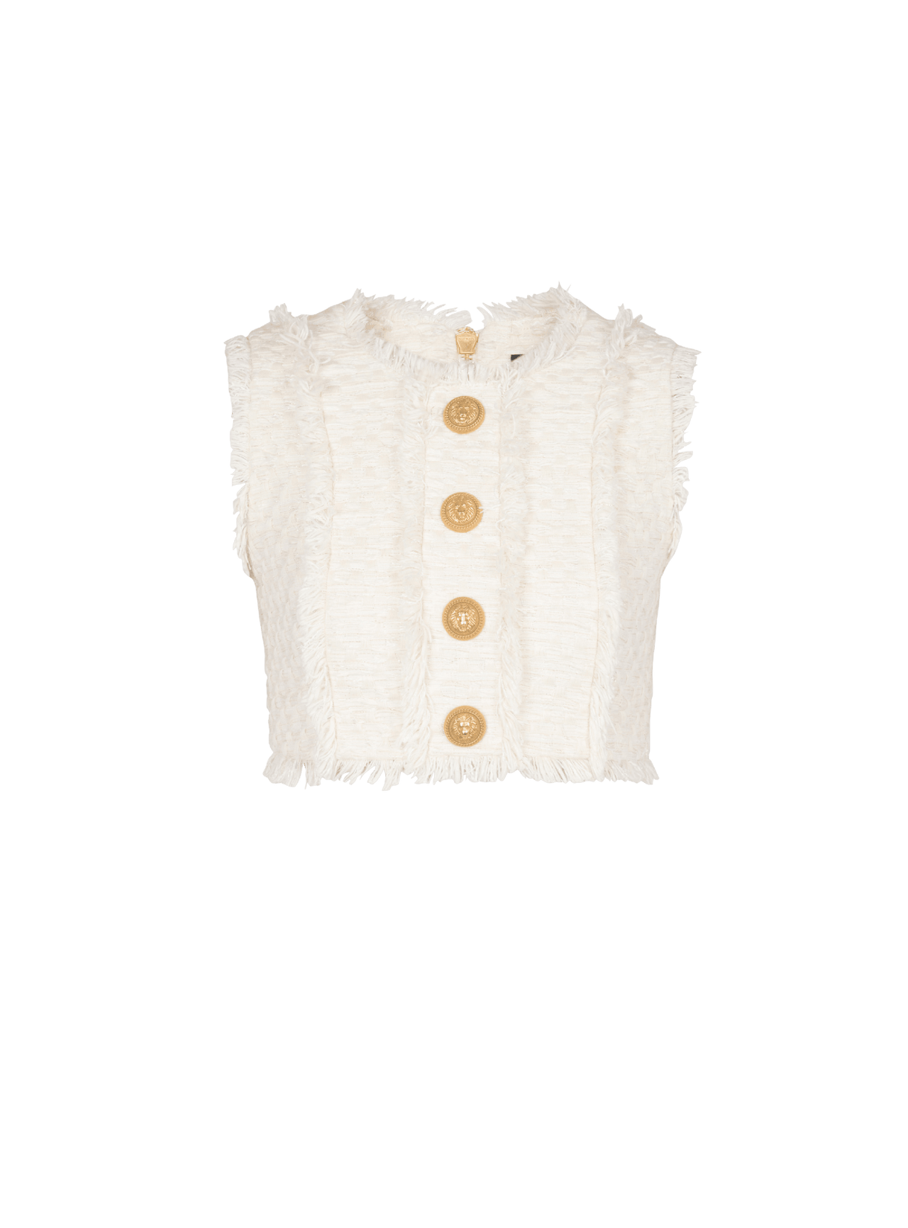 Balmain Women's Sleeveless Tweed Butonned Cropped Top