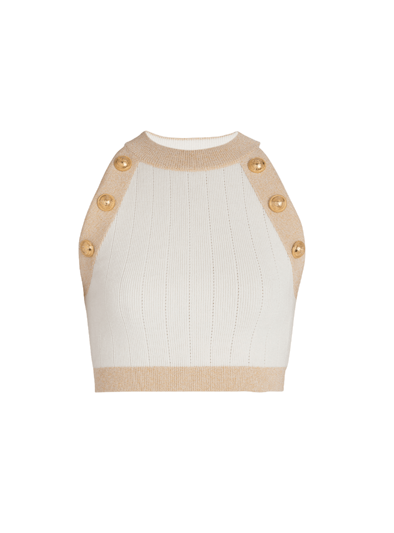 Balmain Women's 6 Btn Golden Edge Knit Cropped Top