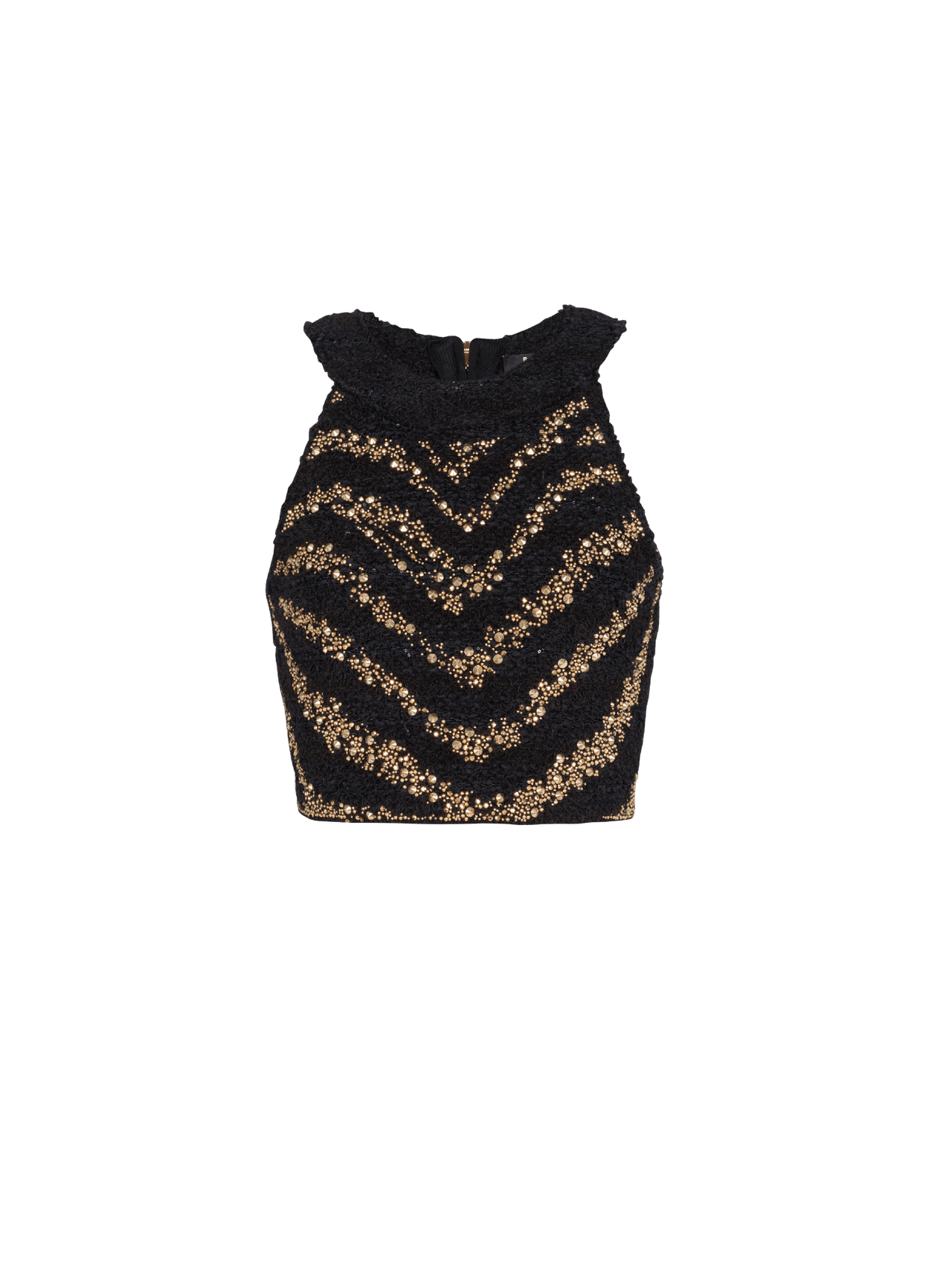 Balmain Women's Sleeveless Zebra Tweed Cropped Top