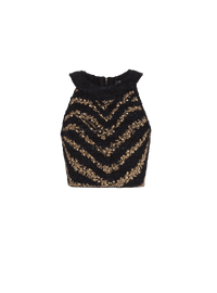 Balmain Women's Sleeveless Zebra Tweed Cropped Top