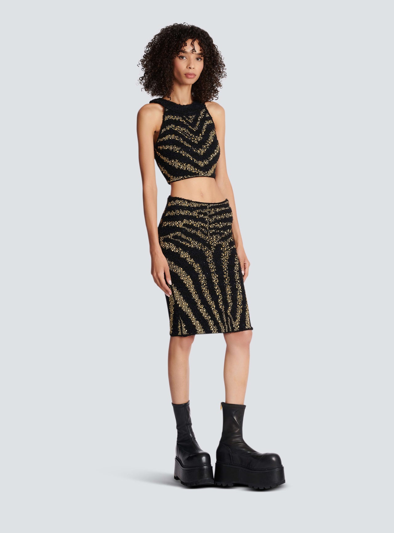 Balmain Women's Sleeveless Zebra Tweed Cropped Top