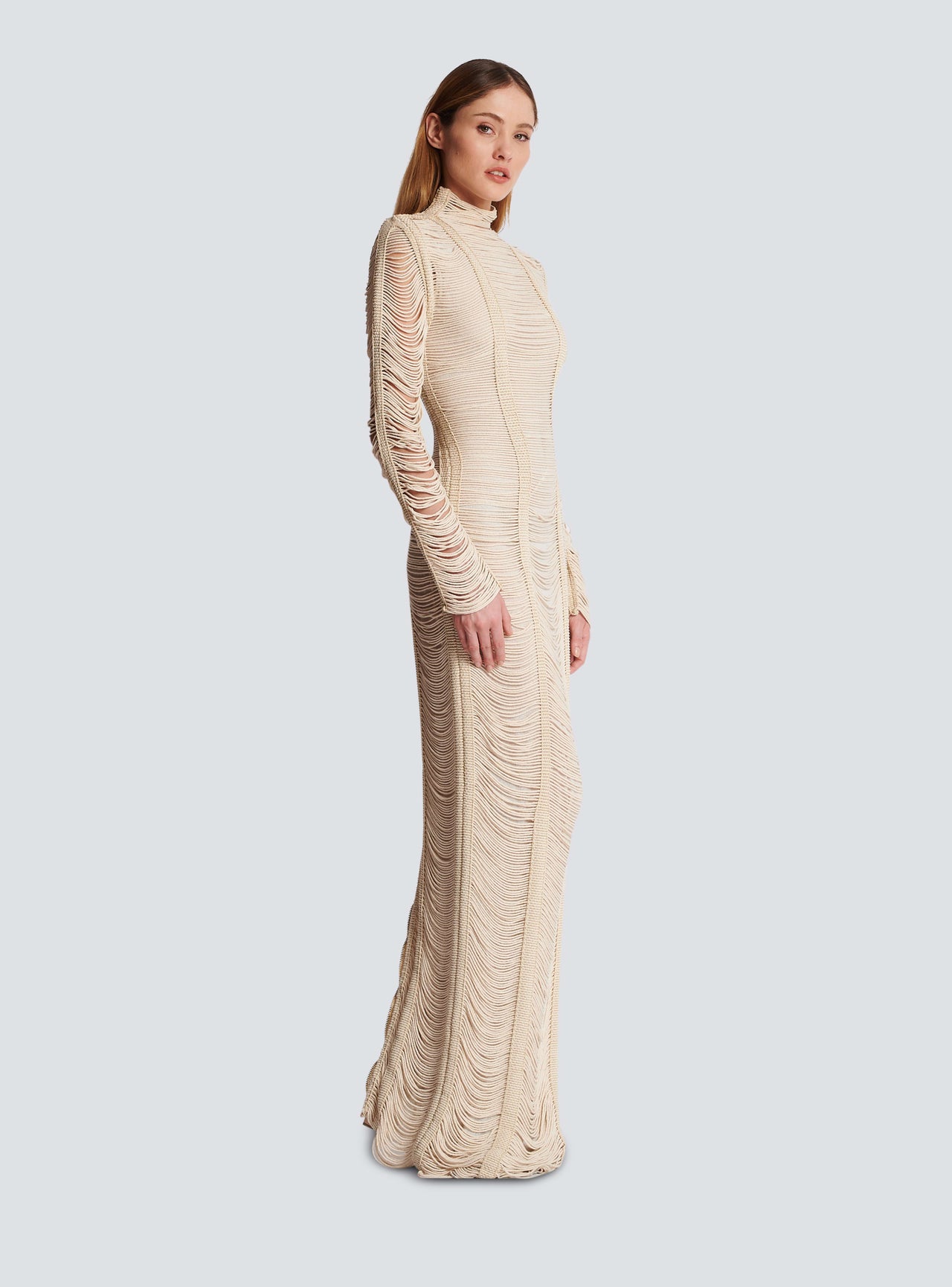 Balmain Women's Ls Macrame Knit Long Dress