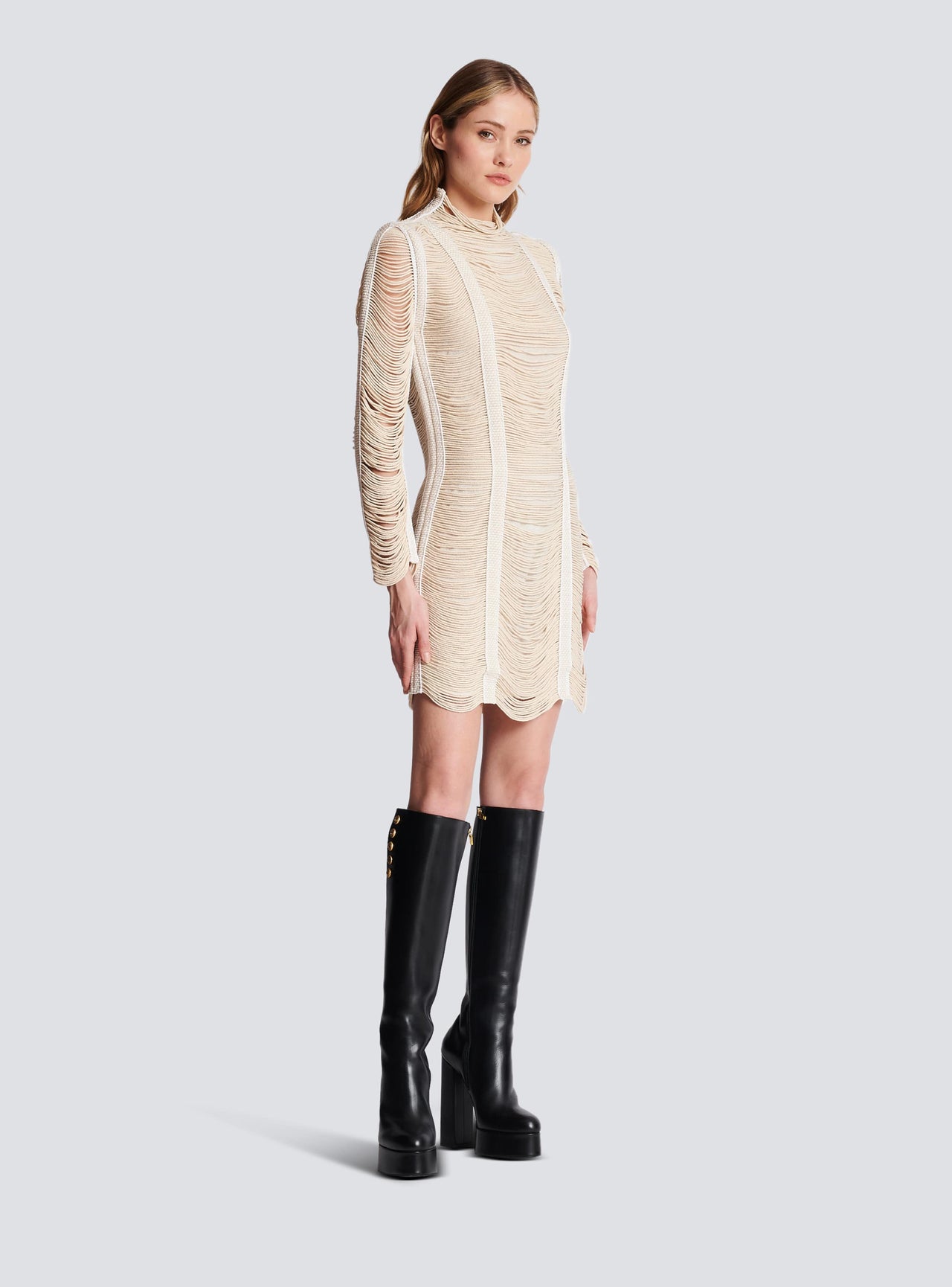 Balmain Women's Ls Macrame Knit Short Dress
