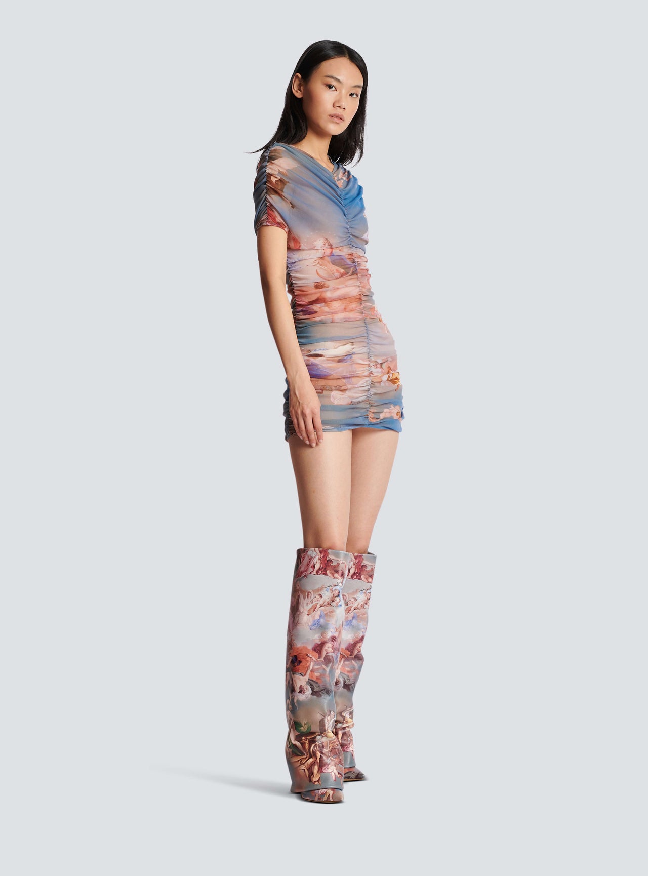 Balmain Women's Ss Sky Printed Tulle Dress