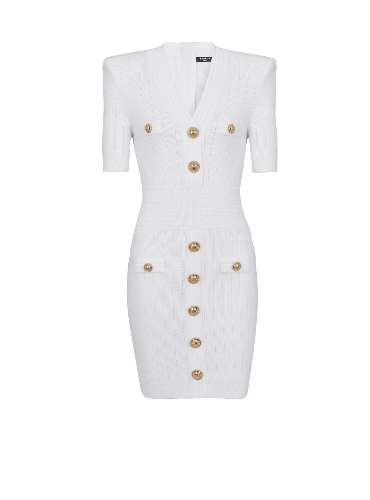 Balmain Women's Ss Buttoned V-Neck Knit Short Dress