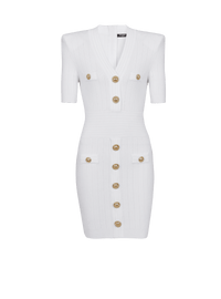 Balmain Women's Ss Buttoned V-Neck Knit Short Dress
