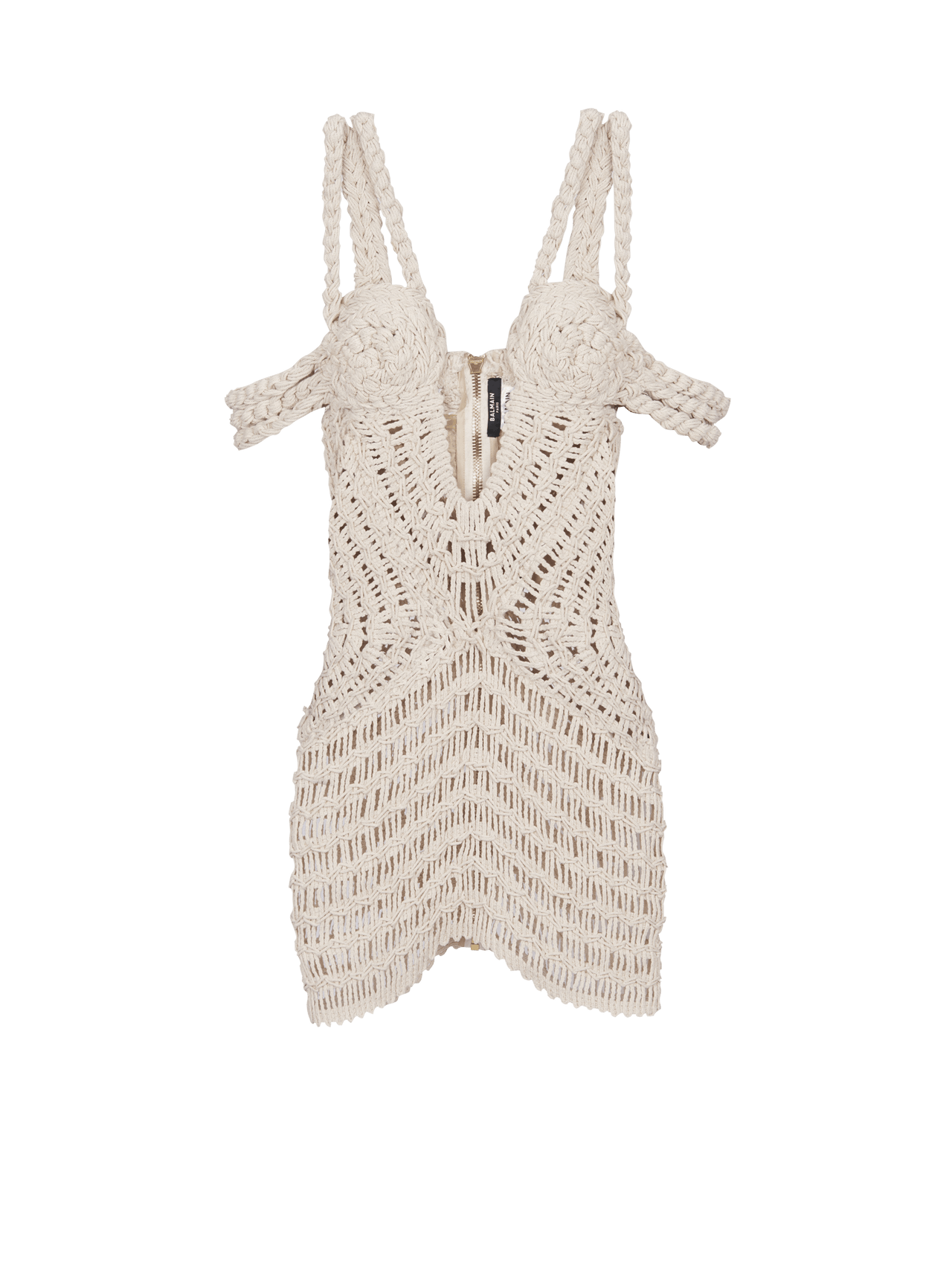 Balmain Women's Off Shoulder Macrame Knit Dress