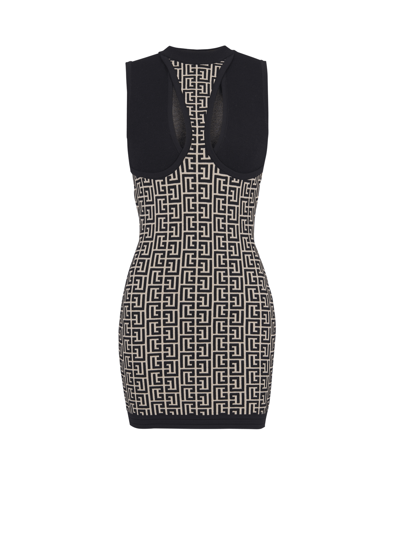 Balmain Women's Sleeveless Cut Monogram Knit Short Dress