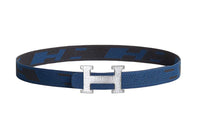 HERMES Comfortable Silver Buckle Double-Sided Nylon Mesh Belt Men's Black/Indigo Width: 3.2cm