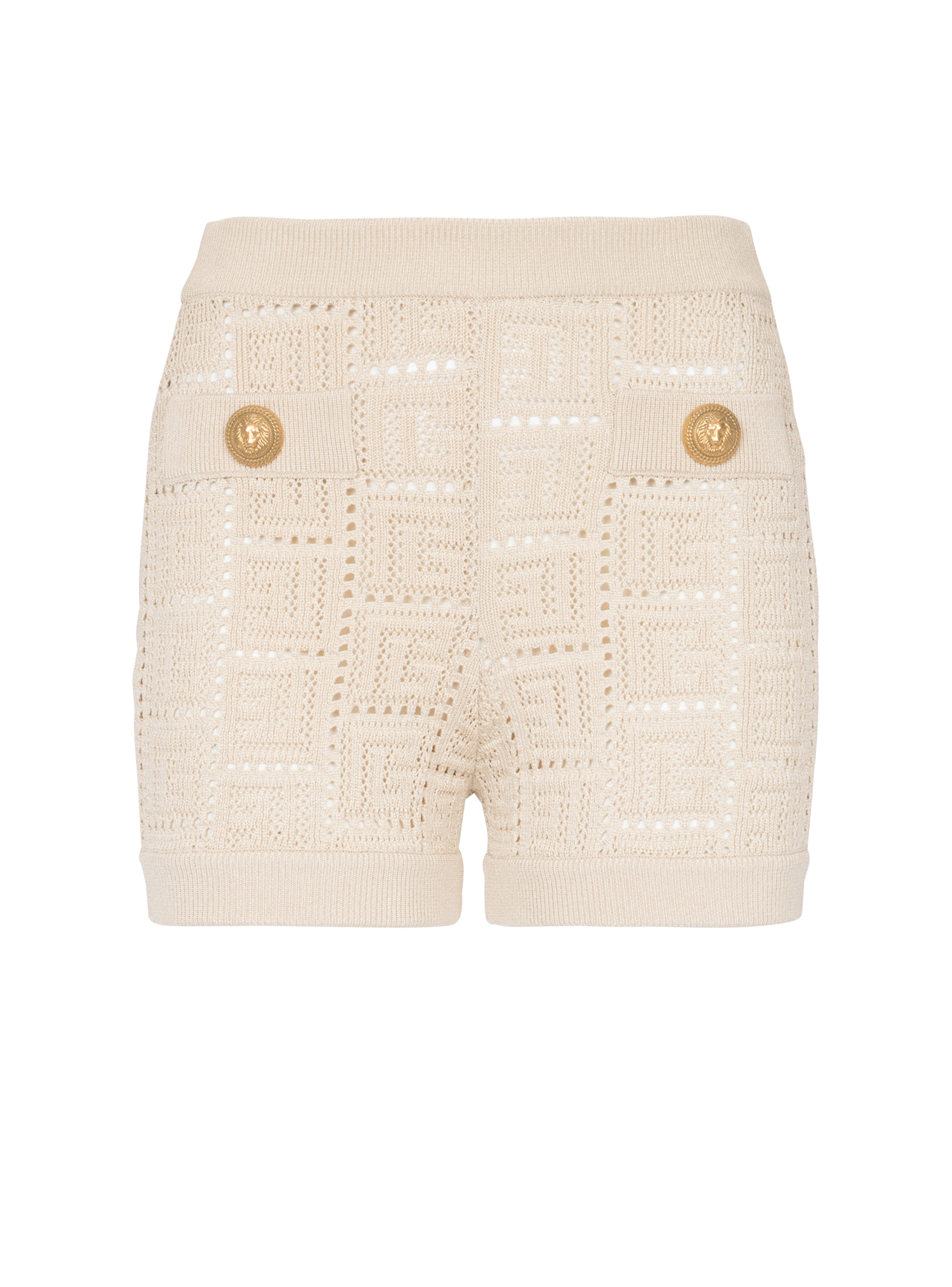 Balmain Women's 2 Pkts Monogram Mesh Knited Shorts