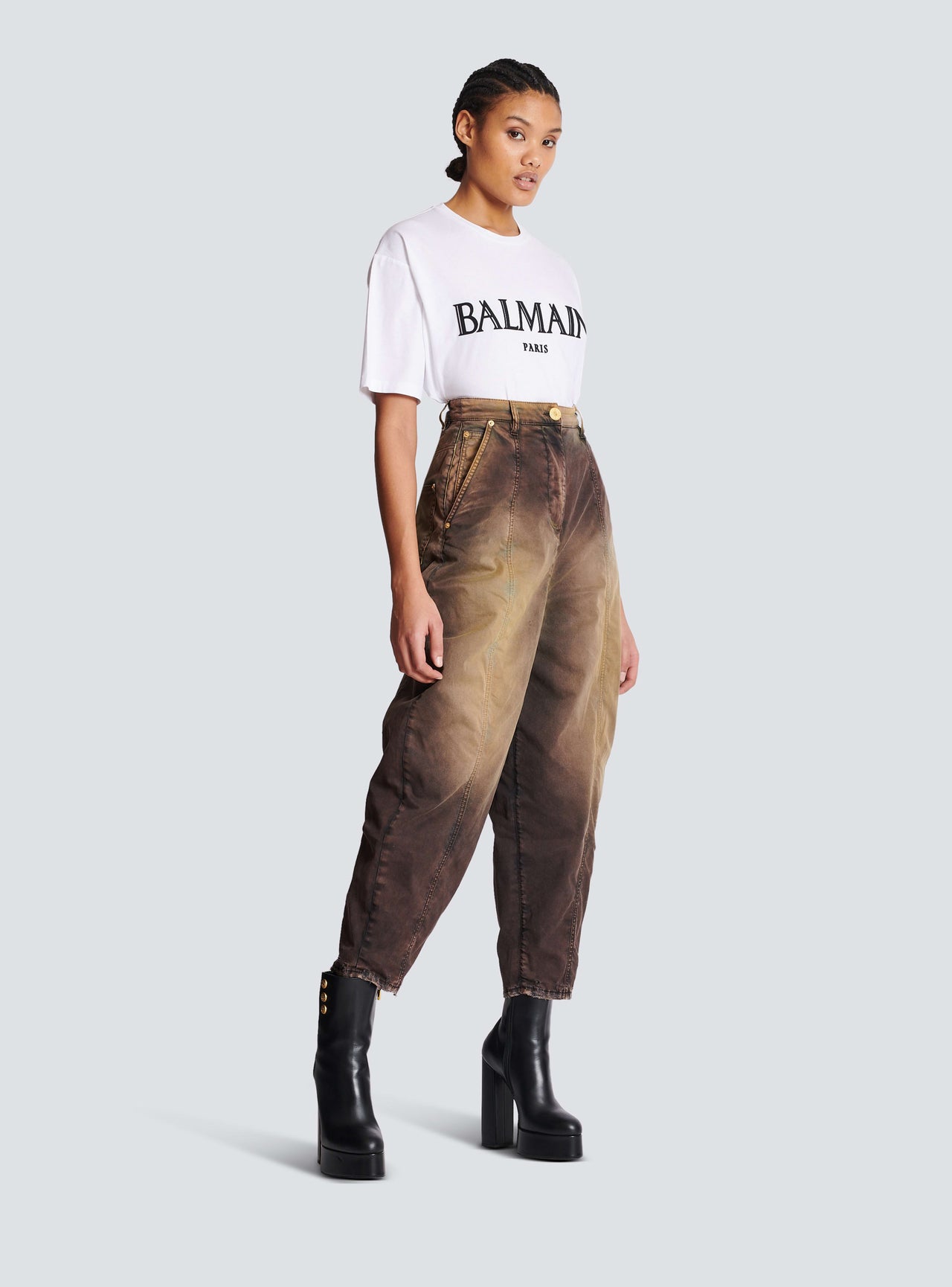Balmain Women's Large Tappered Tie & Dye Denim Pants
