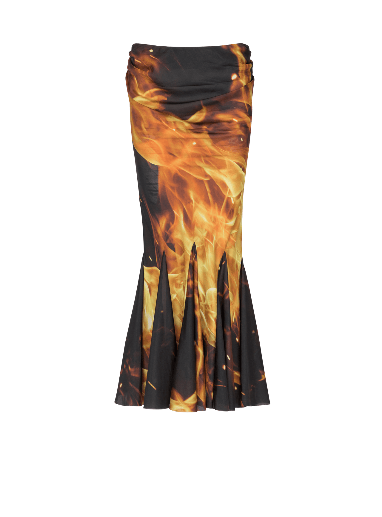 Balmain Women's Draped Fire Printed Midi Skirt