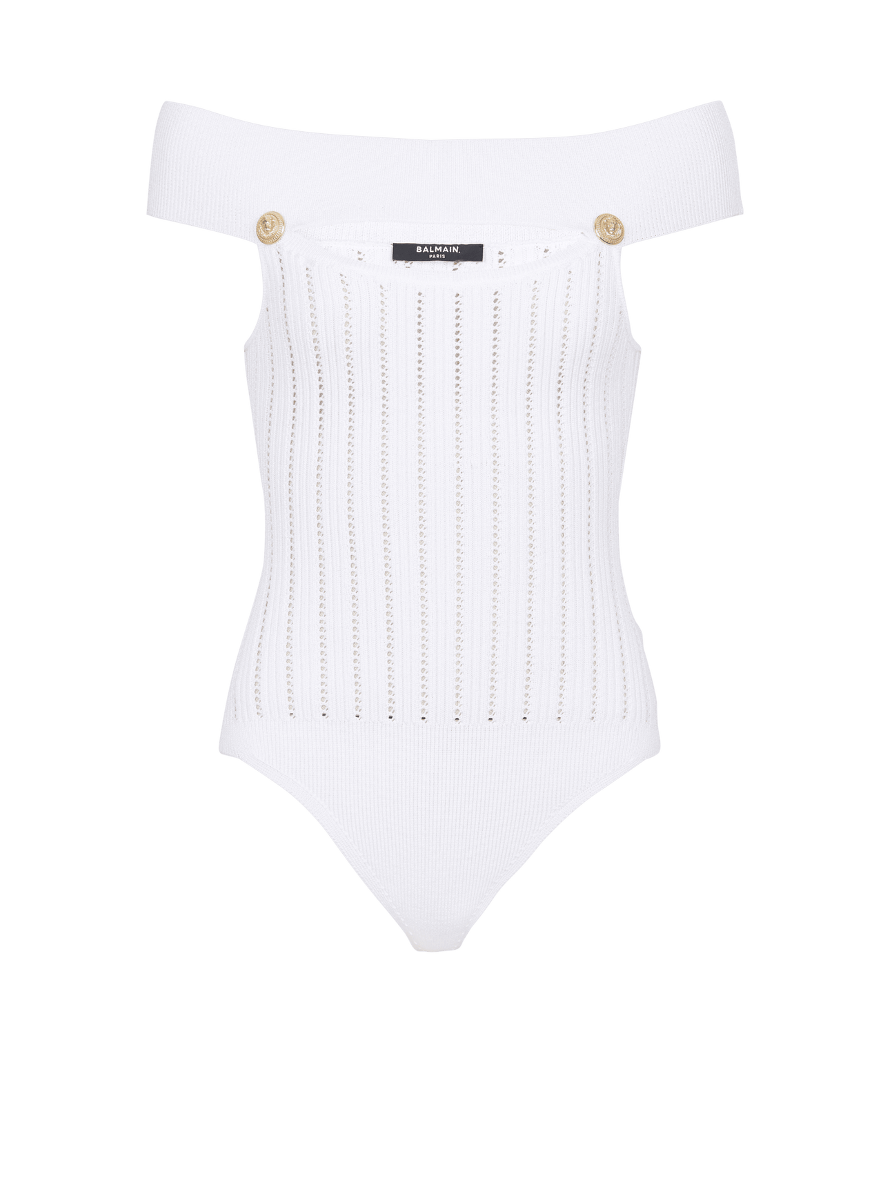 Balmain Women's Off Shoulder Cut Ribbed Knit Body