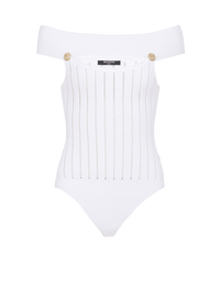 Balmain Women's Off Shoulder Cut Ribbed Knit Body
