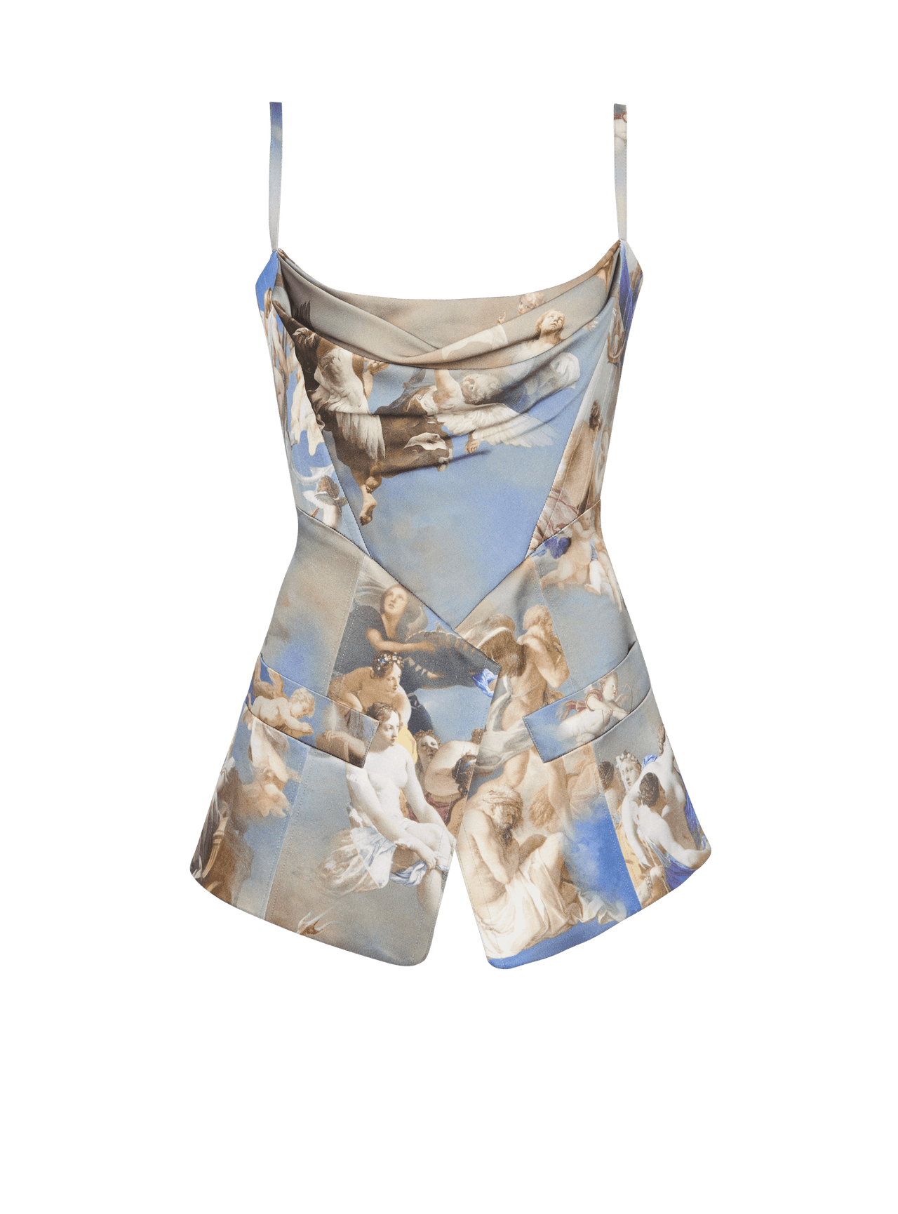 Balmain Women's Strap Tailored Sky Printed Satin Top