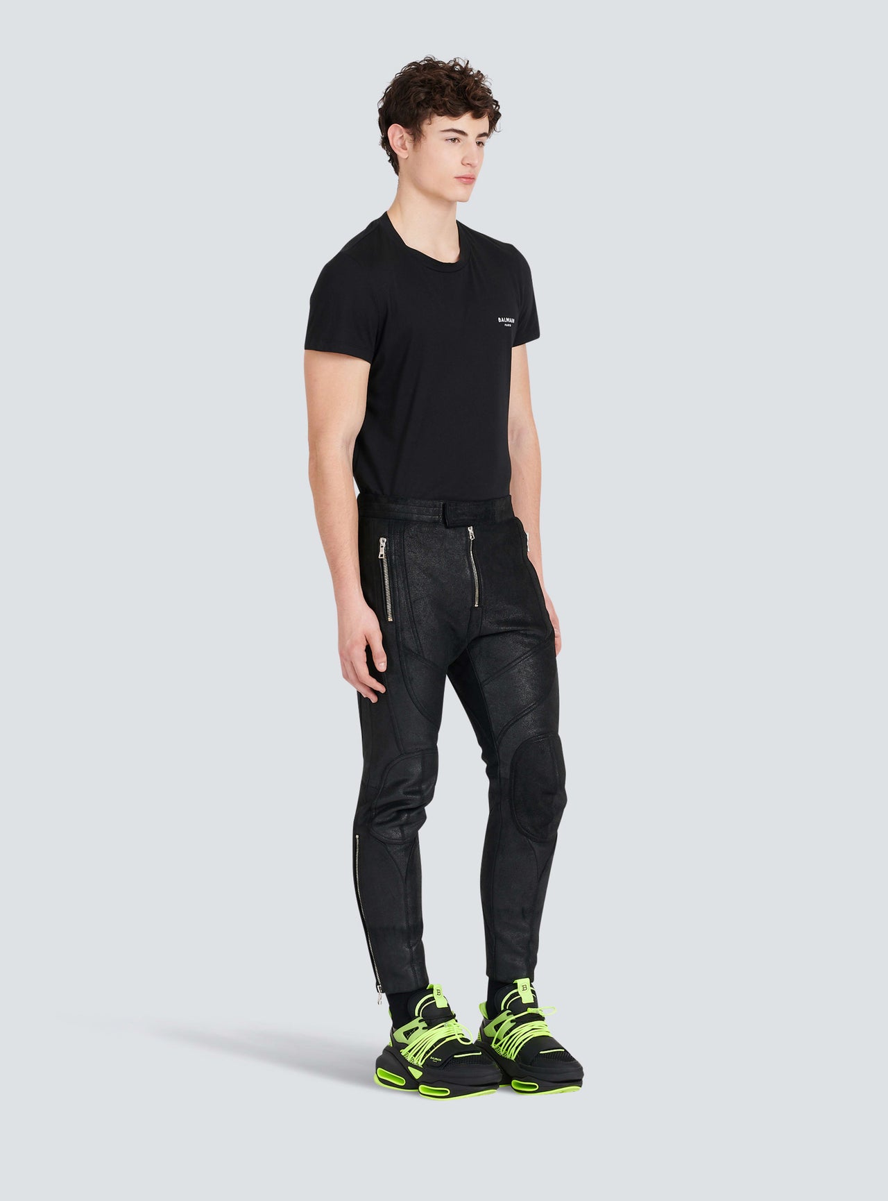 Balmain Men's V-Cut Leather Rider Pants