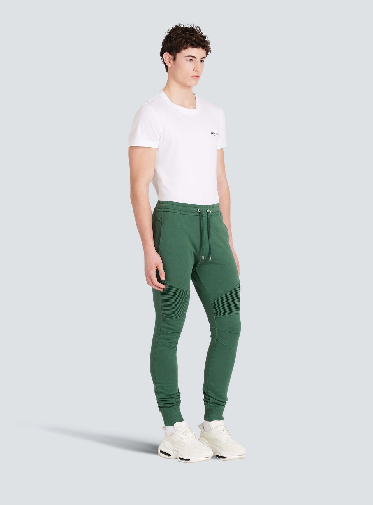 Balmain Men's Ribbed Balmain Printed Sweatpants