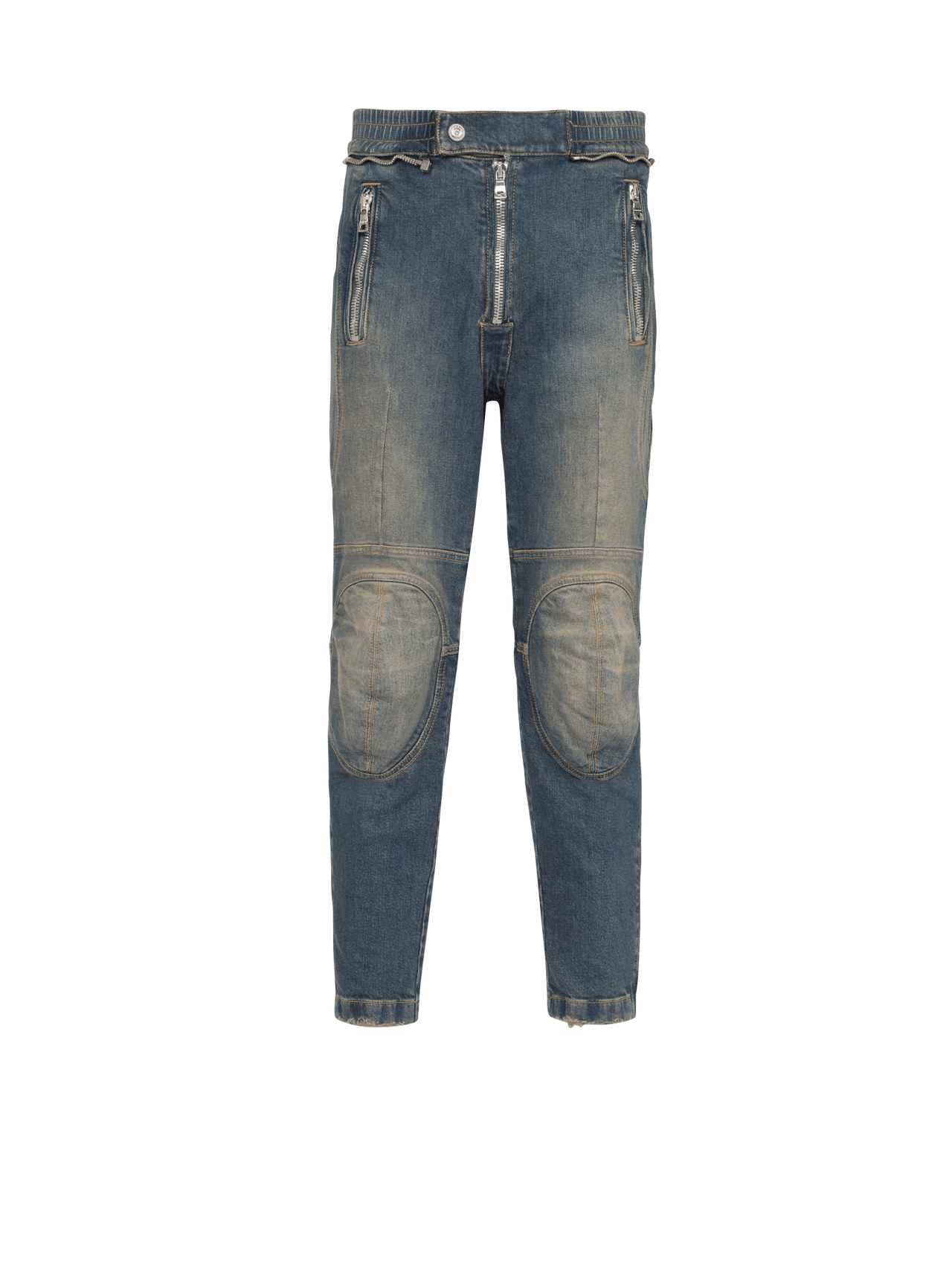 Balmain Men's Knee-Pads Destroyed Rider Jeans