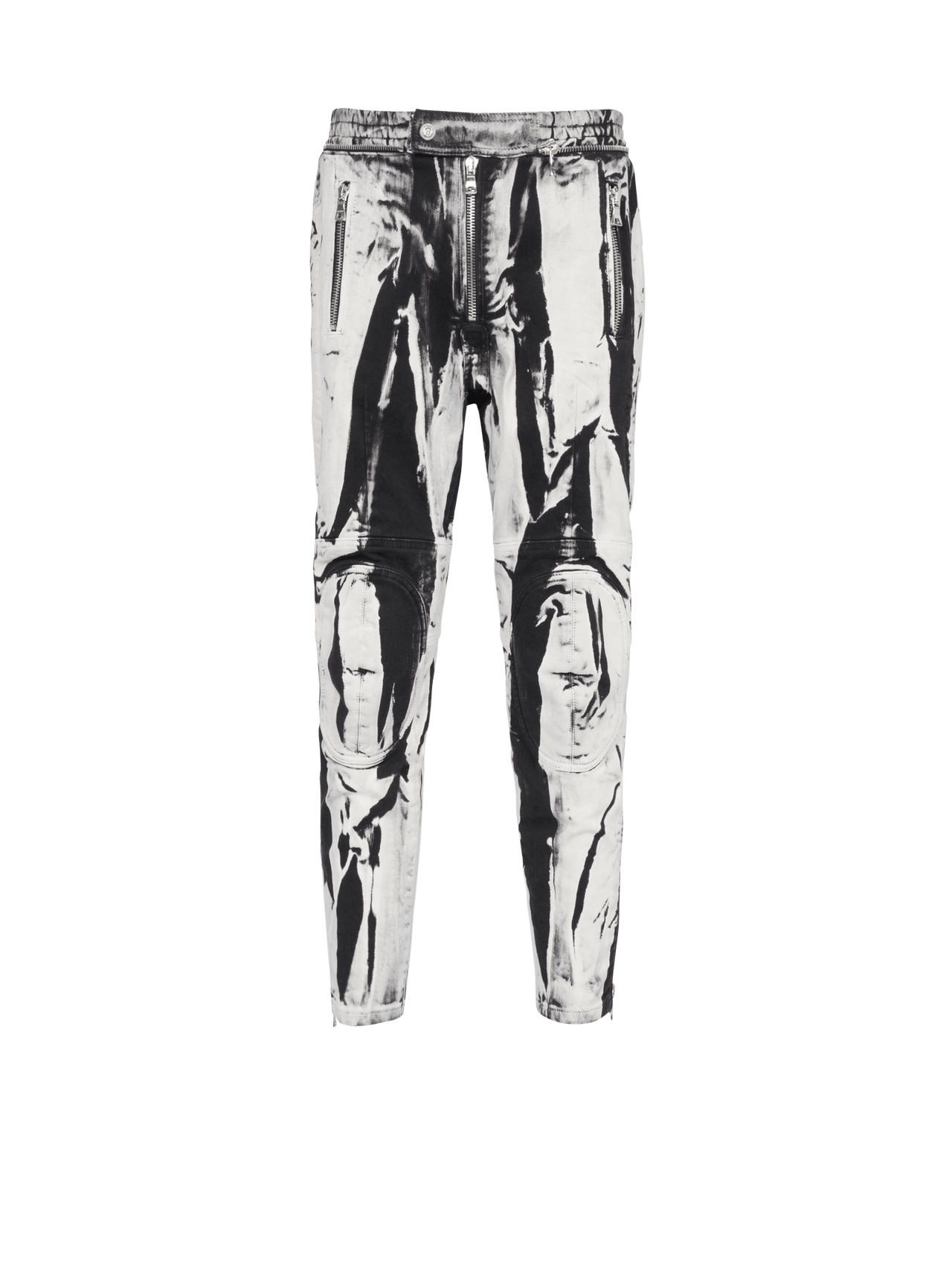Balmain Men's Knee-Pads B&w Printed Rider Jeans