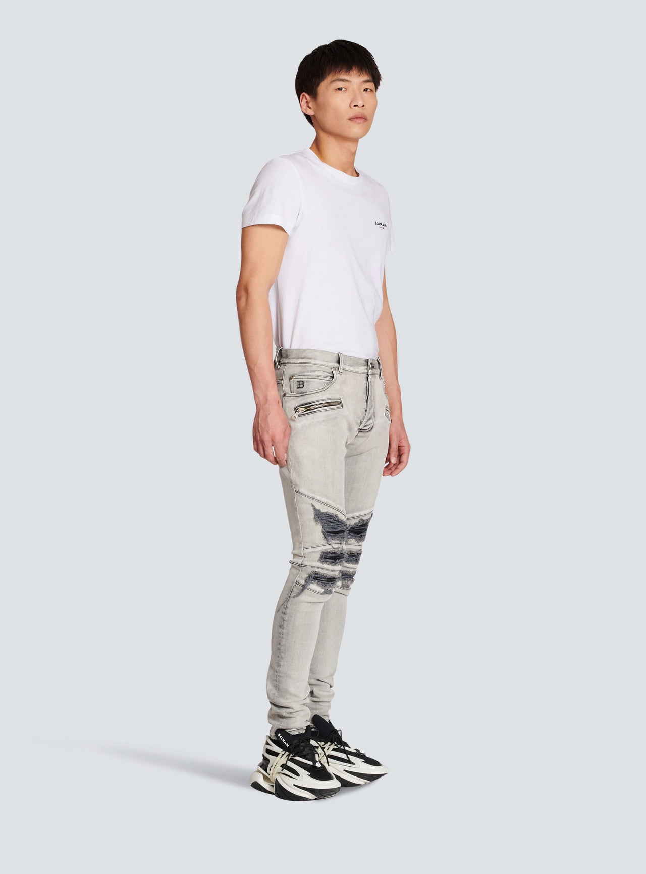 Balmain Men's Ribbed Patches Slim Jeans-5419