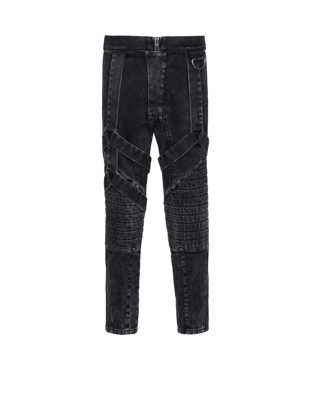 Balmain Men's Multi-Strap Acid Wash Denim Pants