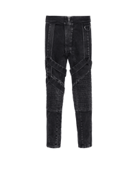 Balmain Men's Multi-Strap Acid Wash Denim Pants