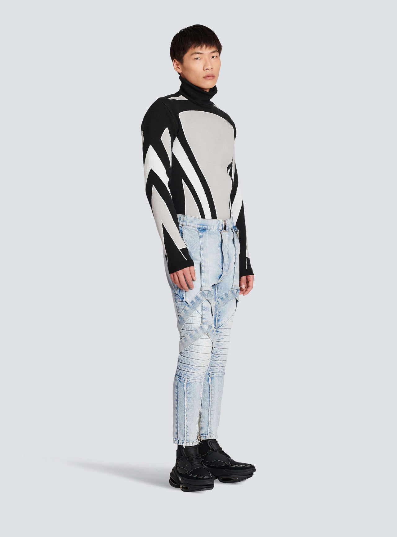 Balmain Men's Multi-Strap Vintage Wash Denim Pants