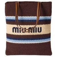 MIU MIU Cotton Handbag, Shoulder Bag Women's Cocoa & Light Blue & Natural