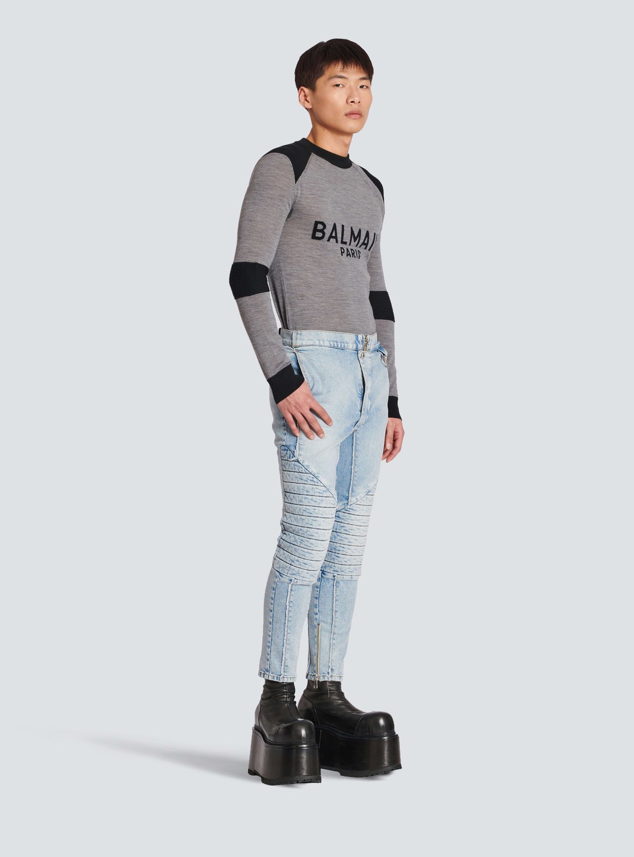 Balmain Men's Knee Pad Vintage Wash Denim Pants