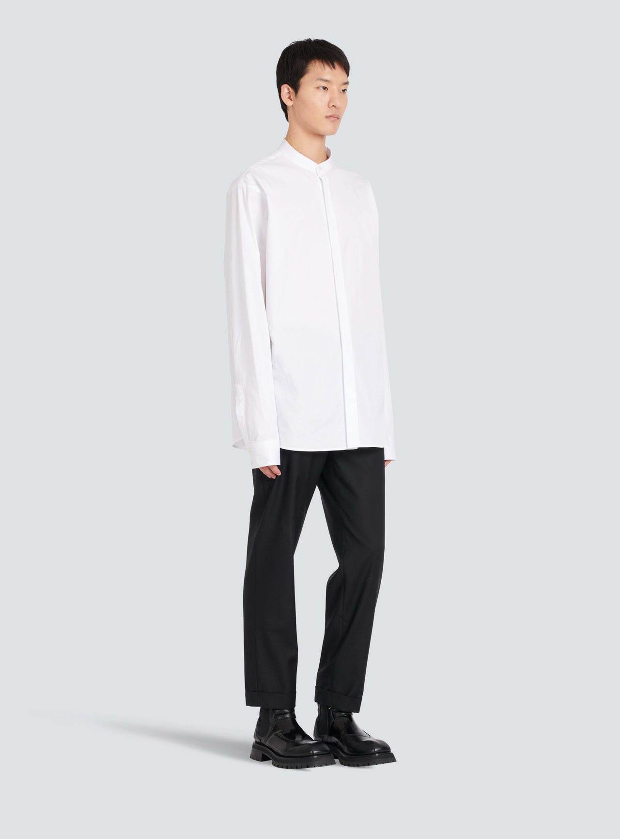 Balmain Men's Mao Collar Cotton Shirt