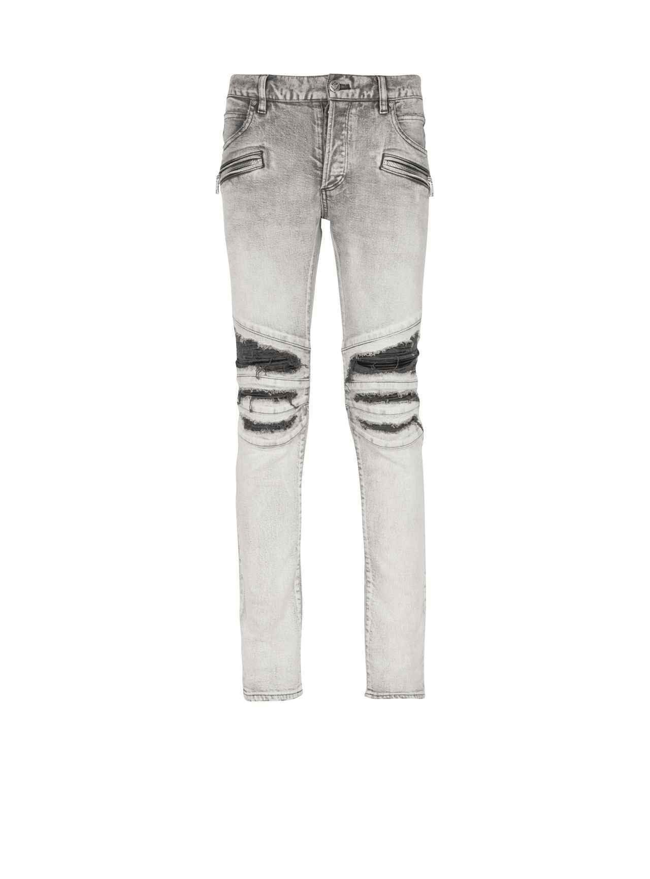Balmain Men's Ribbed Patches Slim Jeans-Bleached