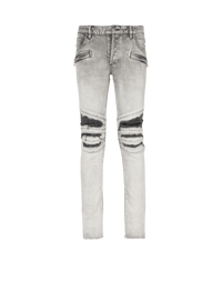Balmain Men's Ribbed Patches Slim Jeans-Bleached