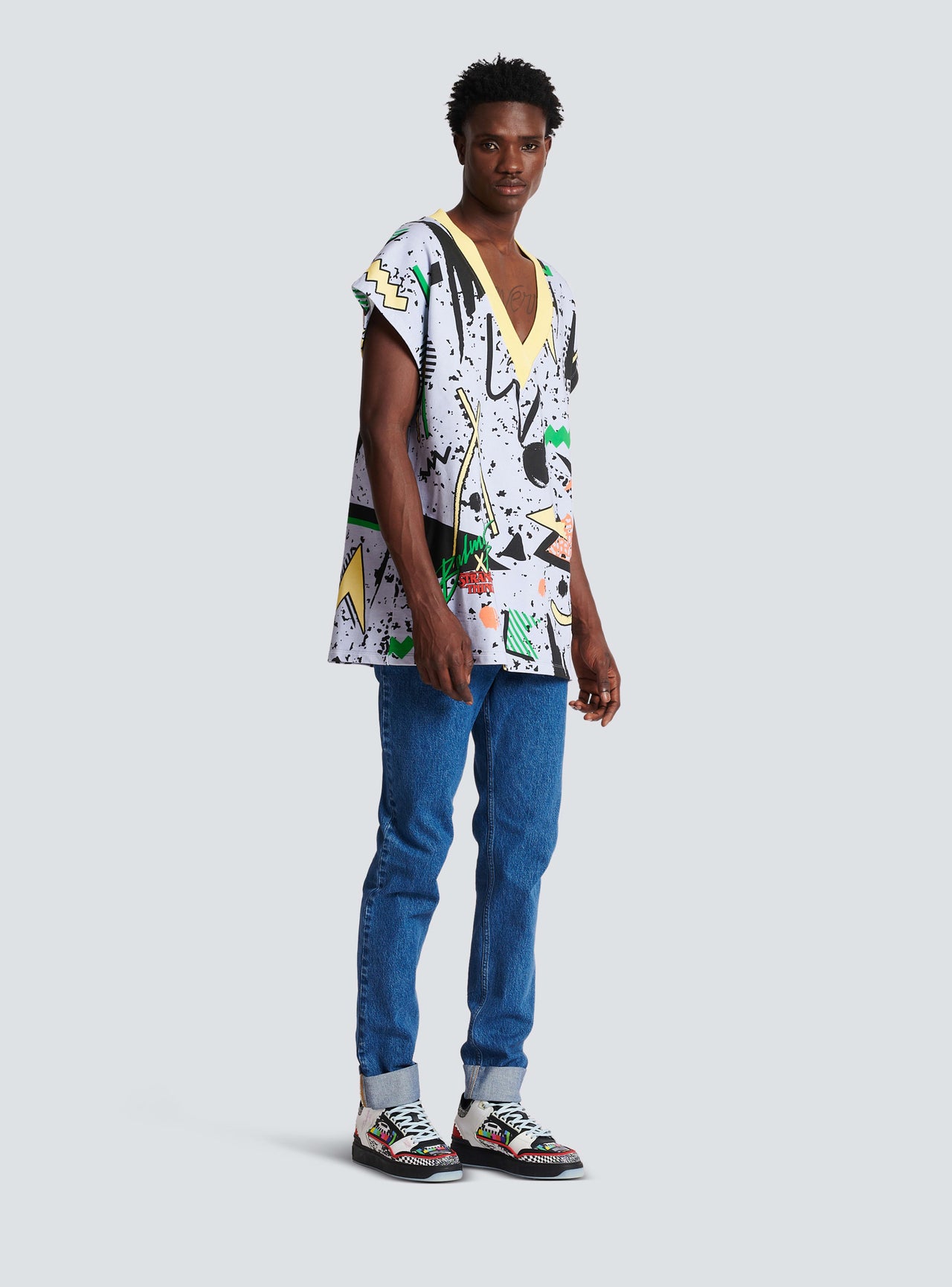 Balmain Men's Oversized Printed Mc Jumper