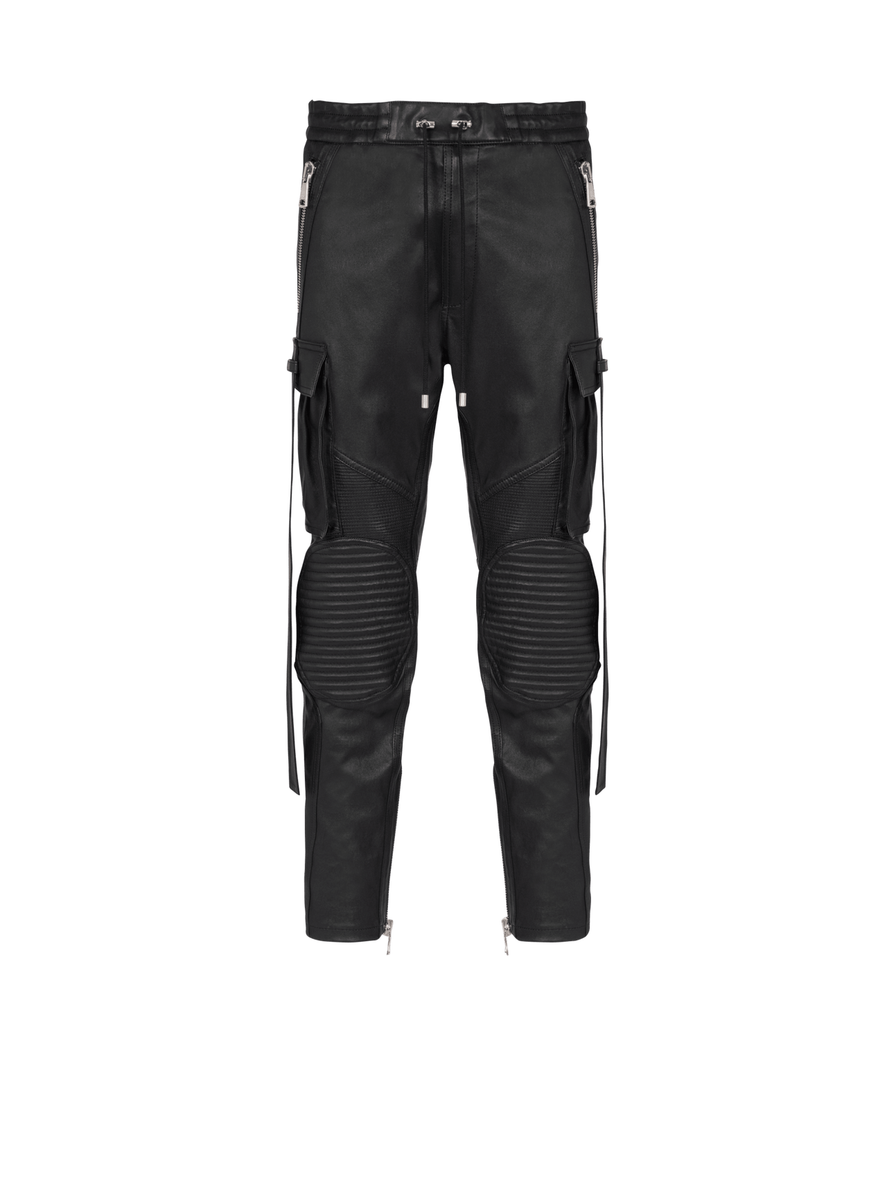 Balmain Men's Strap Detail Leather Rider Pants
