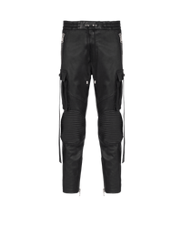 Balmain Men's Strap Detail Leather Rider Pants