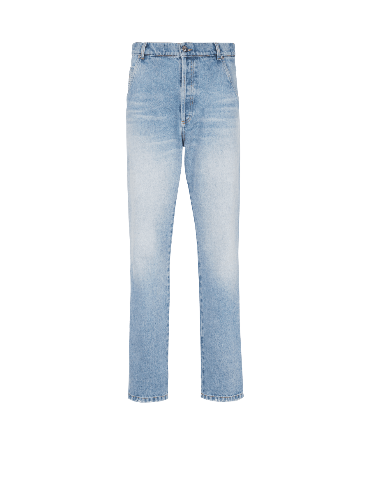 Balmain Men's Straight Monogram Denim Pants