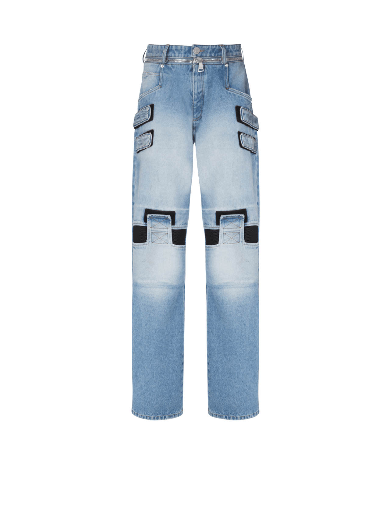 Balmain Men's Knee Patch Loose Blue Denim Pants