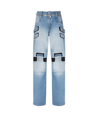 Balmain Men's Knee Patch Loose Blue Denim Pants