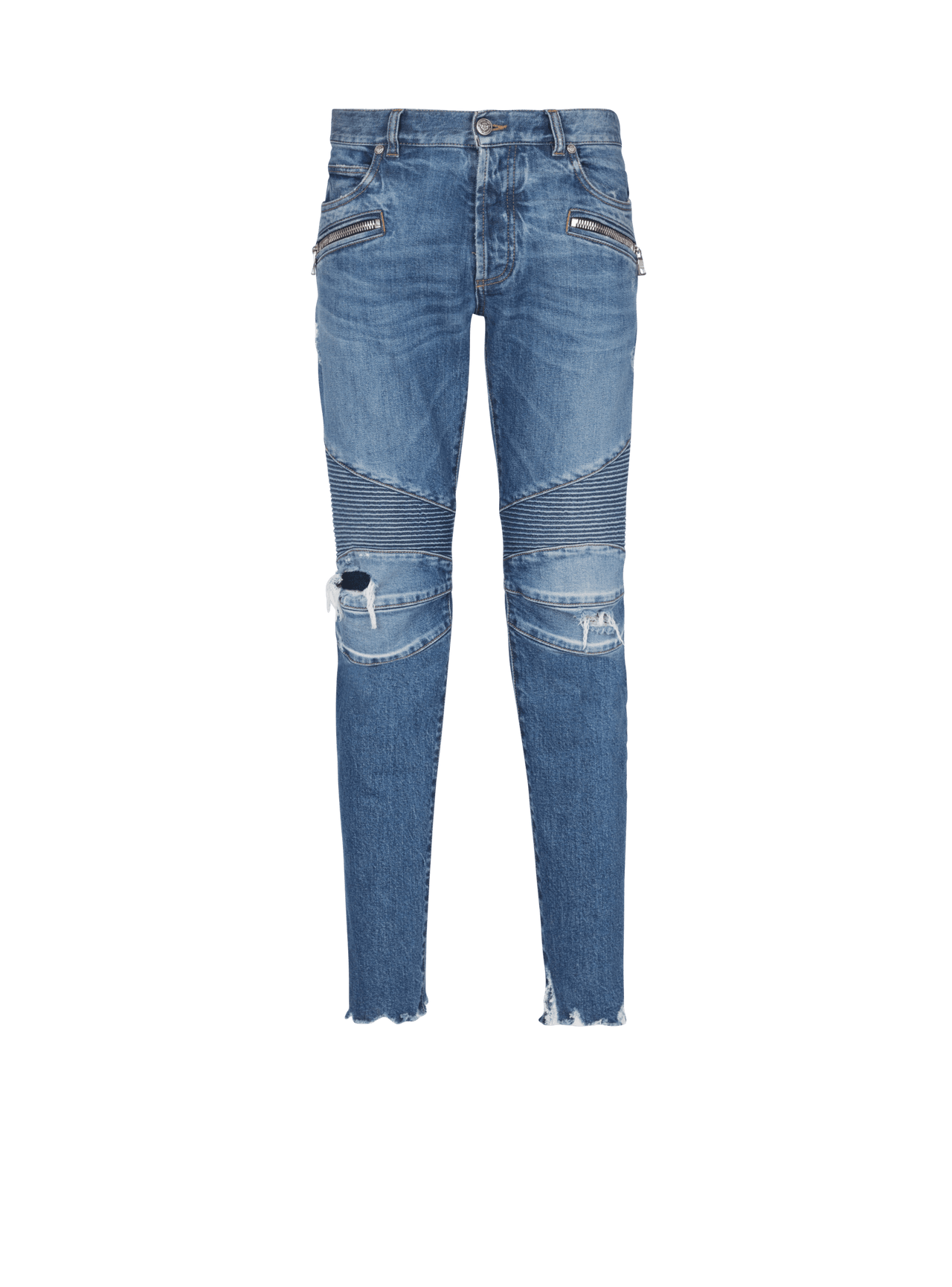 Balmain Men's Ribbed Slim Jeans-Double Stonewash