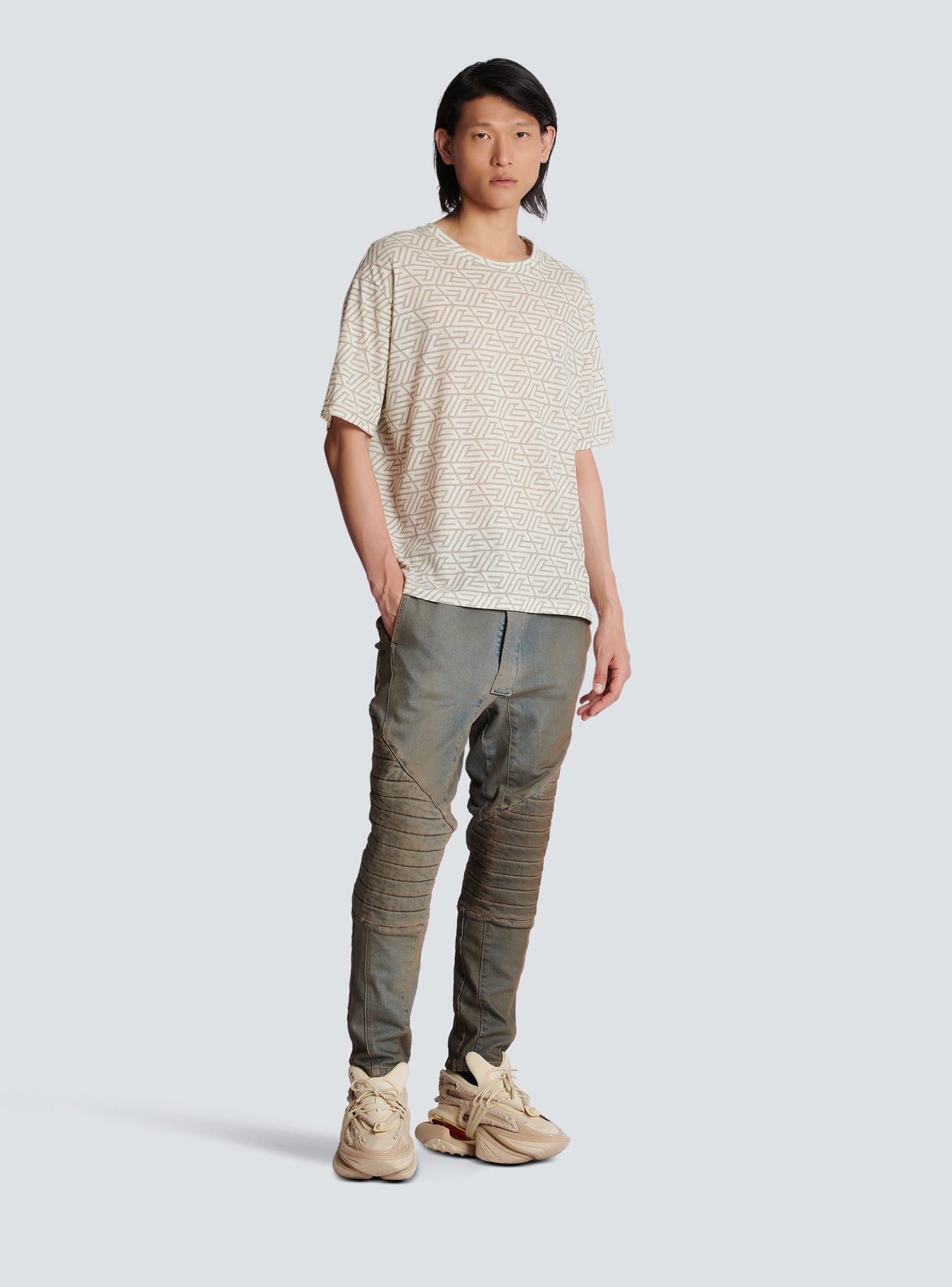 Balmain Men's Pyramid Monogram T-Shirt- Bulky Fit