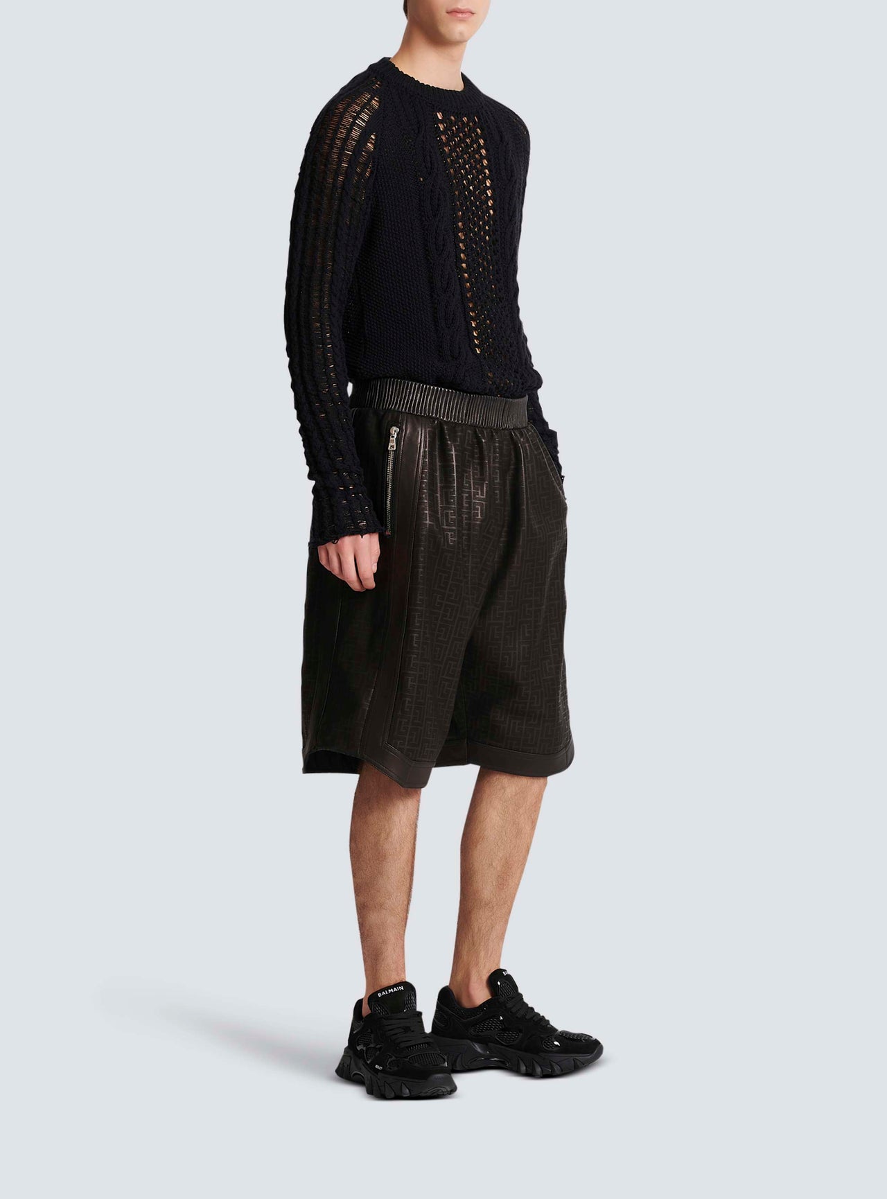 Balmain Men's Monogram Embossed Lambskin Bermuda