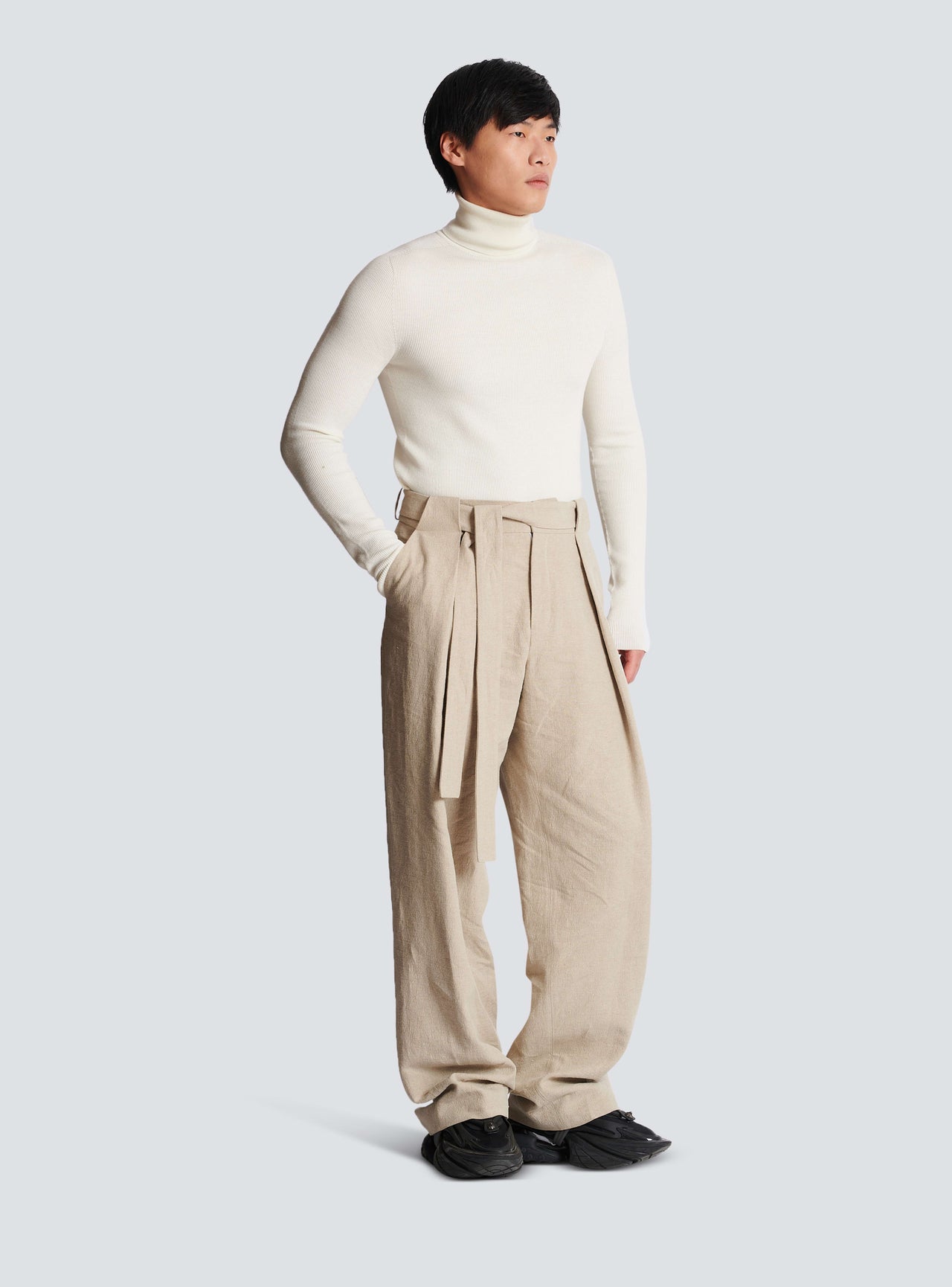 Balmain Men's Side Folded Linen Loose Pants