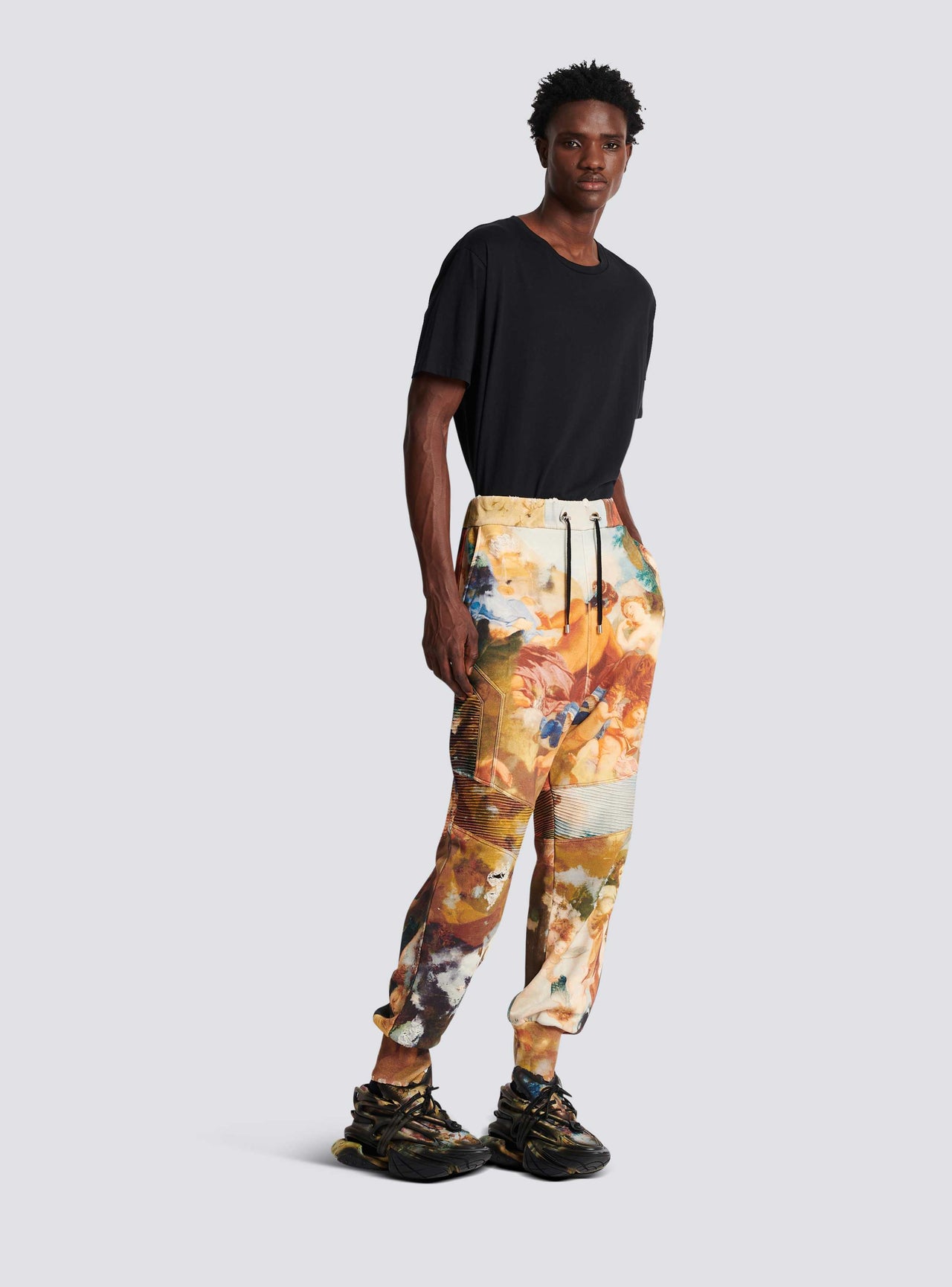 Balmain Men's Sky Printed Ribbed Harem Sweatpants